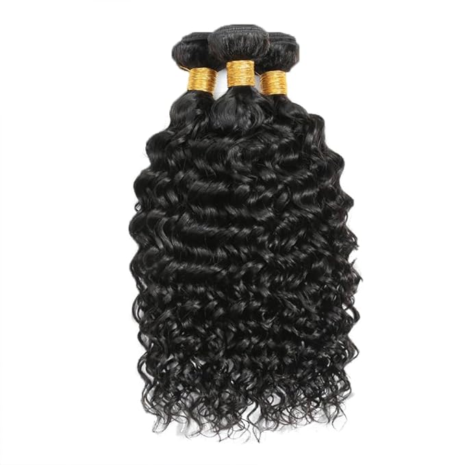 28 30 32 Natural Black Water Wave Bundles Human Hair Color 1B Bundles Niegmeag Peruvian Virgin Soft and Silky Remy Hair Extensions Double Weft Color 1B Wet and Wavy Bundle