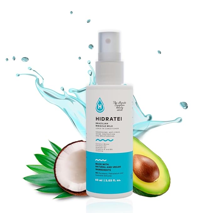 Hidratei Brazilian Healthy Leave In Conditioner Anti-Frizz Spray | Vegan Hair Treatment for All Hair Types | 24+ Hour Protection from UV, Heat, & Frizz | Reduces Breakage 2.03 Oz