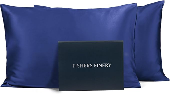 Fishers Finery 25mm 100% Pure Mulberry Silk Pillowcase (Navy Standard 2 Pack)