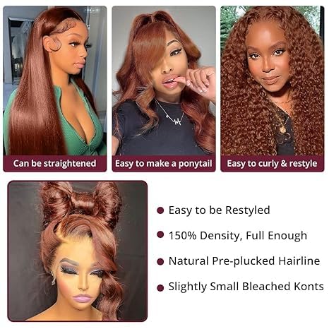 AMIRTY 200% Density Ginger Wig Human Hair 13X4 HD Transparent Lace Front Wigs Human Hair Pre Plucked with Baby Hair Chestnut Brown #33 Human Hair Wigs For Women 24 Inch