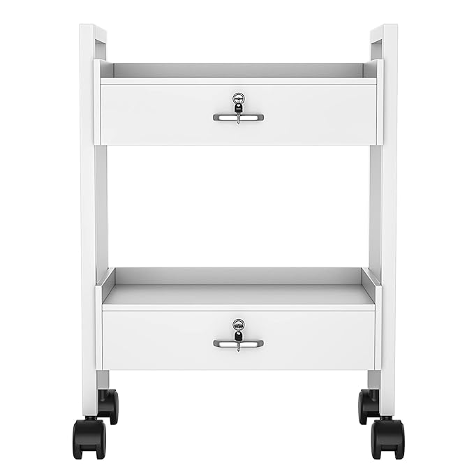 Salon Beauty Cabinet Cart Trolley 2-Layer Rolling Storage Drawer Organizer Wheels Lockable Tool Salon Station Barber Stylist Equipment Makeup Spa Cart (White-2 Layer)