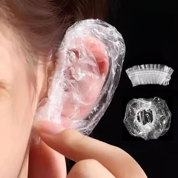 400 Pack Disposable Waterproof Ear Covers, Little Shower Caps Hair Dye Ear Protectors for Shower, Swimming & Hair Dye - Elastic Clear Plastic Small Caps for Salon, Bathing, Travel, Adults & Daily Use
