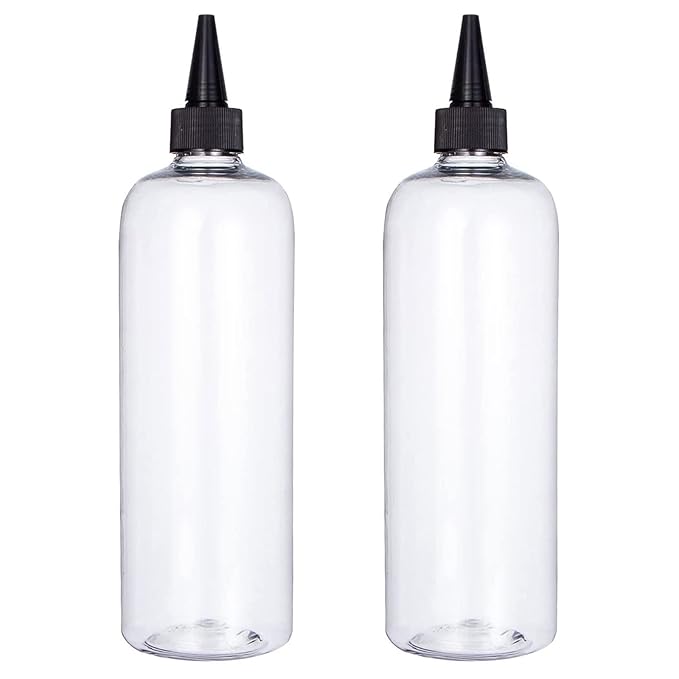 Applicator Bottle for Hair, 16.9 ounce Hair Color Applicator Bottle 2 Pack Squeeze Bottle Transparent Oil Bottles for Hair, PET Plastic Refillable Bottles with Twist Top Cap
