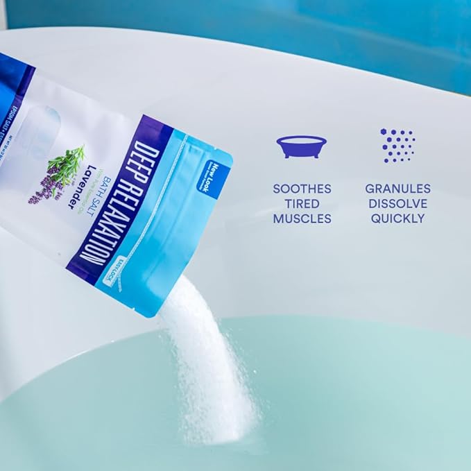 Deep Relaxation Bath Salt 32 Ounces Epsom Salt with Natural Lavender Essential Oil Plus Vitamin C in BPA Free Pouch with Easy Press-Lock Seal