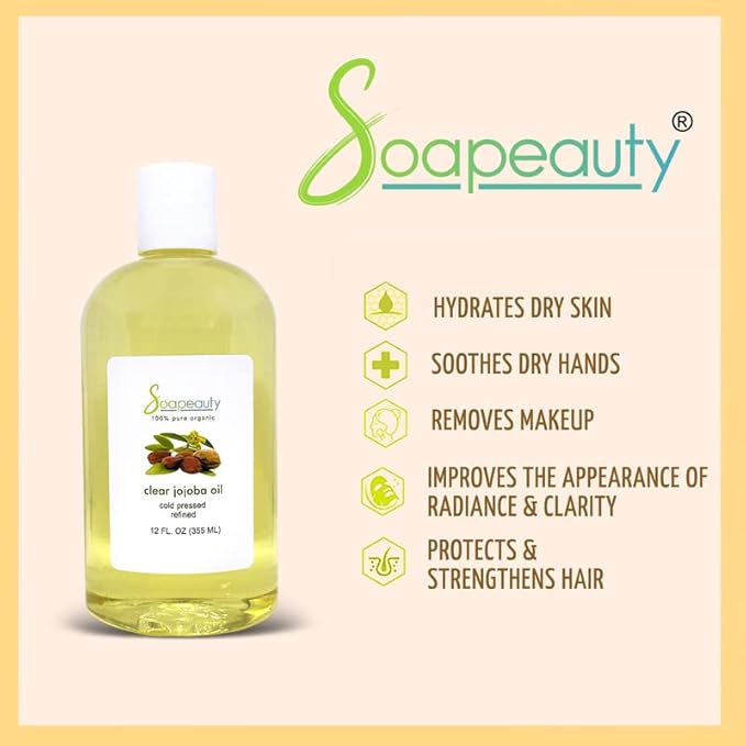 Soapeauty Clear Jojoba Oil | 100% Pure & Natural | Refined, Cold Pressed, Hexane Free | Moisturizing Oil for Skin, Face, Hair & Nails | 16 fl oz