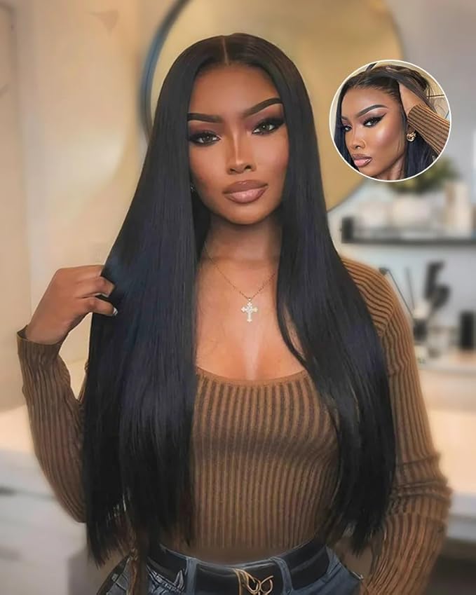 Lemoda 13x6 Full Lace Frontal Wig 180% Density Straight Lace Front Wigs Human Hair HD Transparent Lace Glueless Wig Pre Plucked 15A Brazilian Virgin Human Hair Wigs for Women 30 Inch