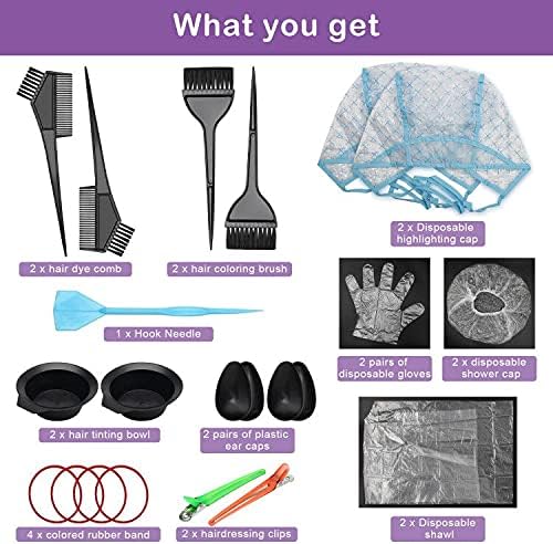 AHIER 23 Pack Hair Coloring Kit, Include Hair Dye Brush and Bowl Set, Highlight Cap Kit, Ear Cover, Gloves, Shawl, Shower Cap for DIY Salon Coloring Tools