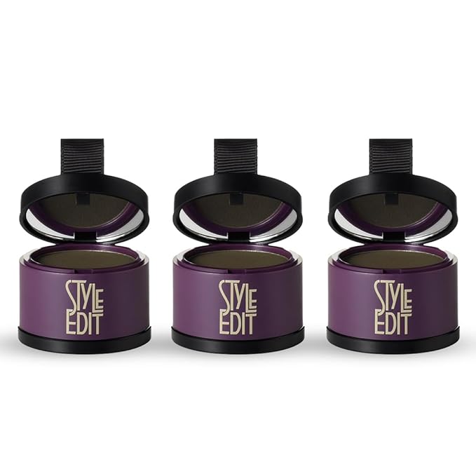 Root Touch Up Powder By Style Edit, to Cover Up Dark Roots and Grays Between Salon Visits, Water Resistant, Non-Sticky, Compact And Mess-Free, Black Hair Color (Pack of 3)