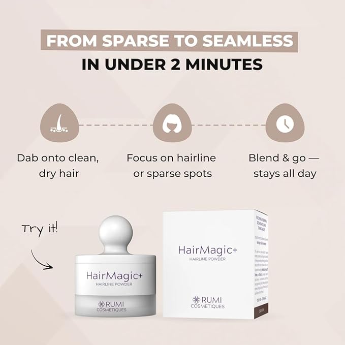 Rumi Cosmetiques HairMagic+ Root Touch Up Powder – Instant Gray Hair Coverage & Hairline Filler – Water-Resistant, Natural Finish, Nourishing Formula with Argan Oil & Vitamin E (Natural Blonde)
