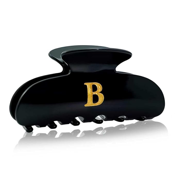 Acrylic Letter Hair Clips for Women -Black Monogram Hair Claw Alphabet Large Hair Clip, Fashion Glitter Claw Clips Elegant And Durable Hair Accessory, Letter B
