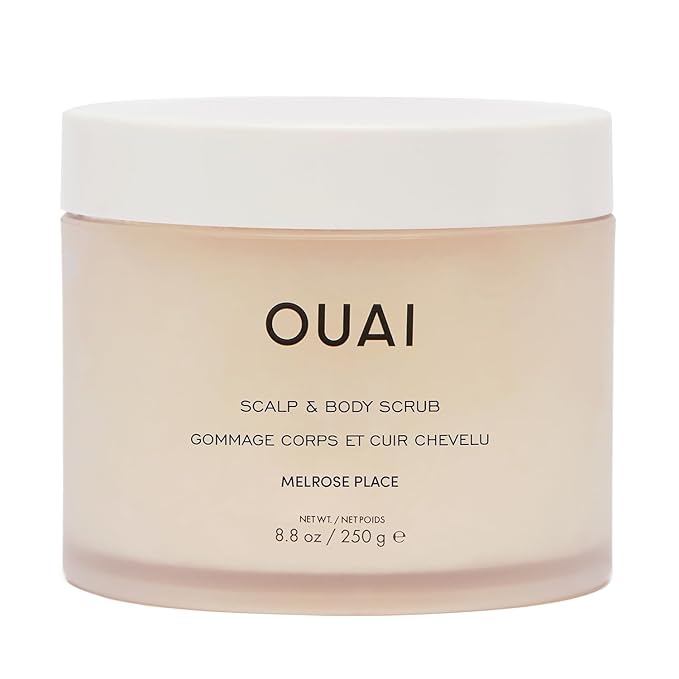 OUAI Scalp & Body Scrub, Melrose Place - Exfoliating Body Scrub with Sugar & Coconut Oil Blend for Smooth, Moisturized Skin - Gentle Scalp Exfoliator for Removing Product Build Up (8.8 Oz)
