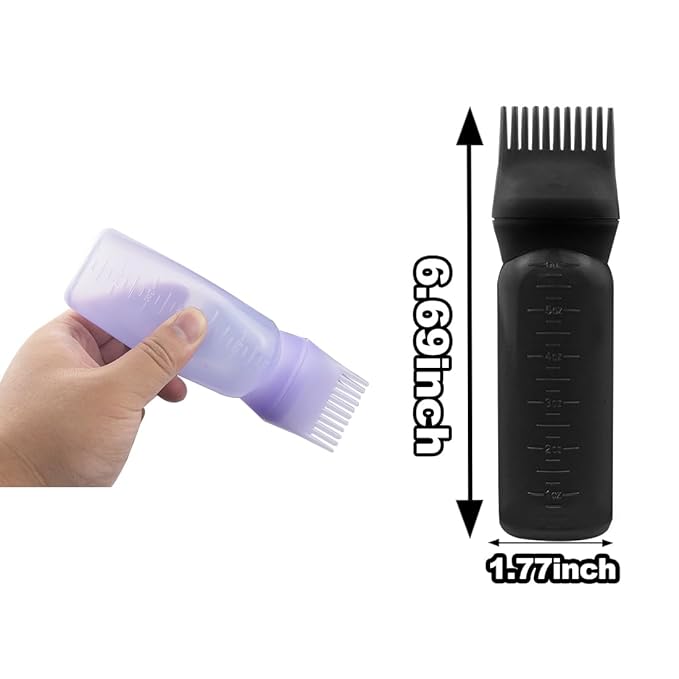 ELANE 4 Pack Hair Oiler Comb Bottle,Root Comb Applicator Bottle for Hair Oil Scalp Hair Oiling Applicator(2Black+2Purple)