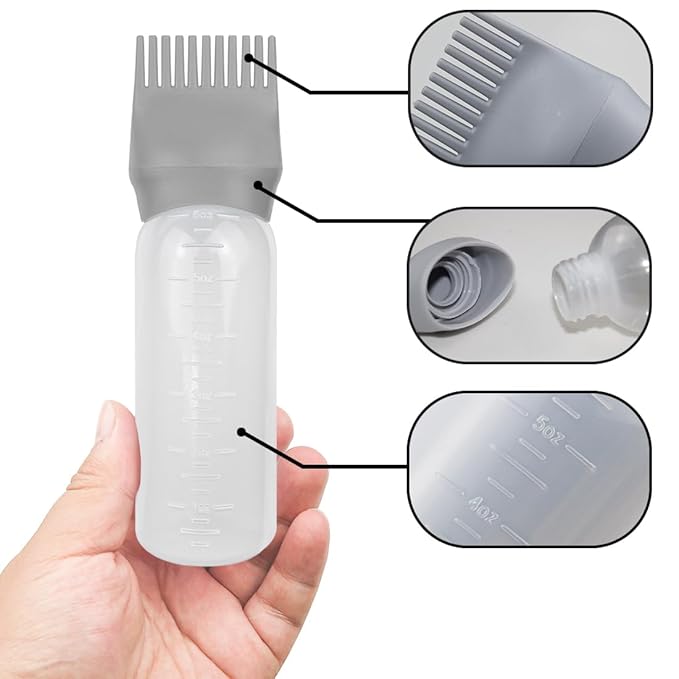 4 PCS Root Comb Applicator Bottle,Hair Oiling Applicator,Hair Oil Applicator Bottle for Hair Dye Shampoos Hair Salons.6oz (Grey+Red)