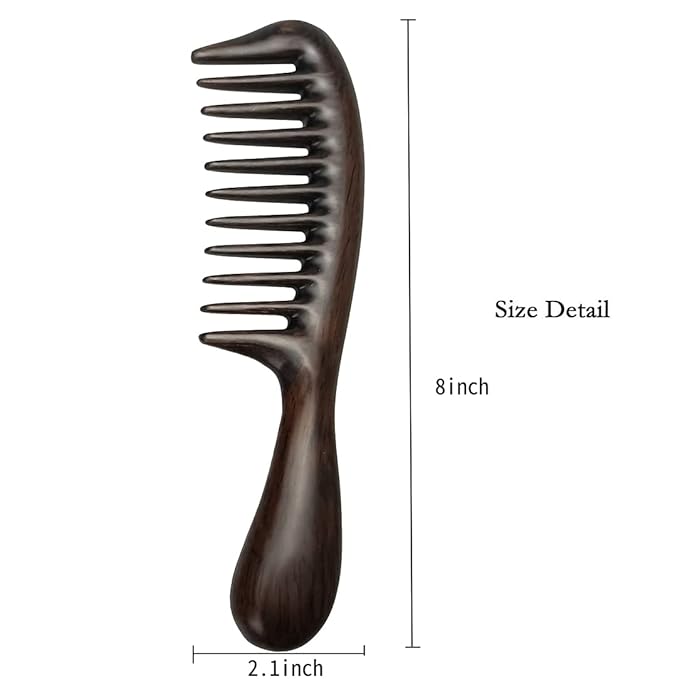 Louise Maelys 2pcs Wooden Wide Tooth Comb for Curly Thick Hair Anti-Static Black & Green Sandalwood Detangler Hair Comb for Women Men