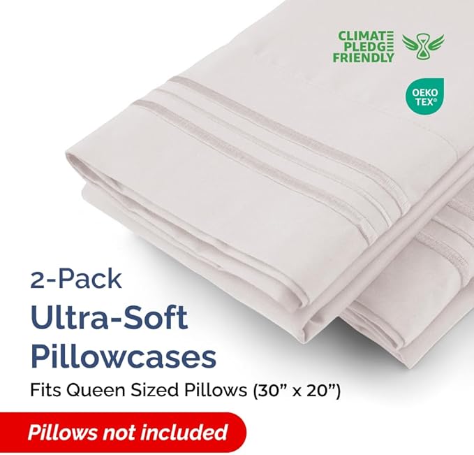 Queen Pillow Cases Set of 2 - Ultra Soft Hotel Quality Pillowcase Covers - Comfy, Cozy & Wrinkle Free - Shrink, Stain & Fade Resistant - Machine Washable Pillow Protectors - 2 Piece Set - Light Grey