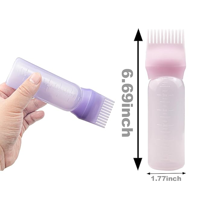 4-Pack Root Comb Applicator Bottles - Hair Oiling Applicator for Dye, Shampoos & Salons - 6oz (2 Pink + 2 Purple)