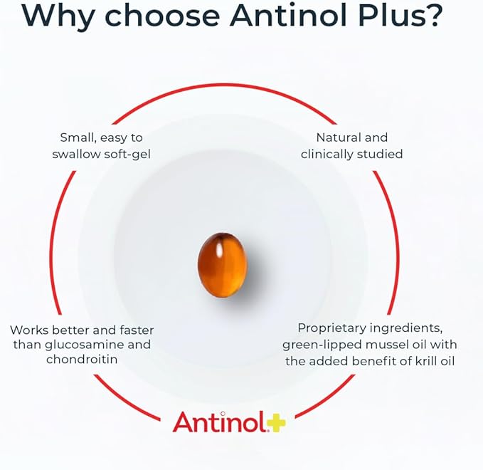 Antinol Plus, Mobility, Hip, and Joint Supplement for Dogs, Green-Lipped Mussels and Krill Oil - Dog Joint Supplement, Better and Faster Than Glucosamine and Chondroitin, 90 Soft Gels