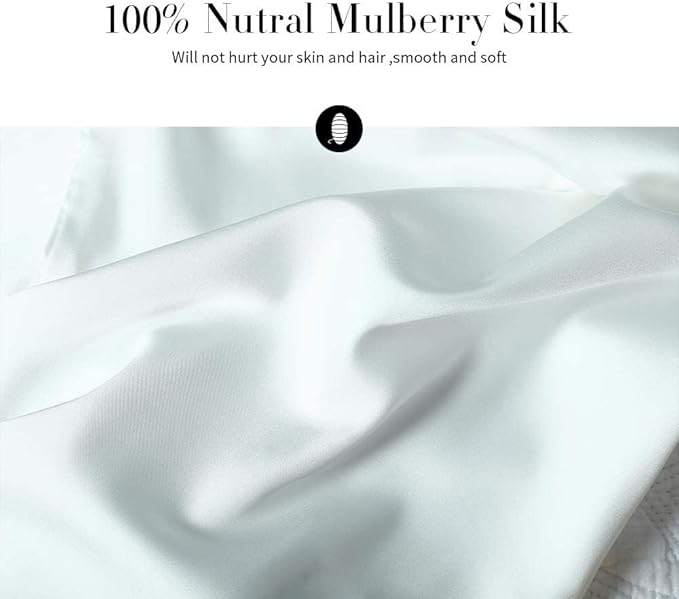 100% Mulberry Silk Pillowcases Set of 2 for Hair and Skin and Super Soft and Breathable Queen Size Nature Silk Pillowcases (Queen, White)