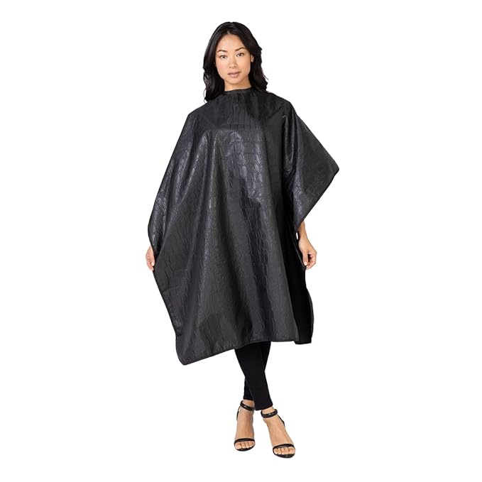 Betty Dain Alligator Hide Bleach-proof Multi Purpose Coloring/Styling Cape, Textured Surface, Secure Snap Closure at Neck, Generous Size, Machine Washable, Lightweight Polyester, Black, 45 x 60