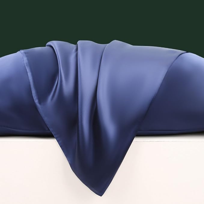 Pure Natural Mulberry Silk Pillow Cases with Zipper Made in USA, King Size, Luxury 22 Momme Silk Pillowcase for Hair and Skin, Hypoallergenic (Navy Blue, King)