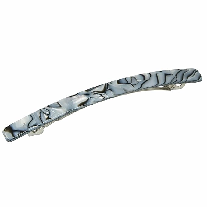 French Amie Long and Thin Large 4" Handmade Celluloid Hair Barrette Clip for Girls Automatic Strong Hold Hair Clips for Women No Slip Durable Paris Hair Accessories, Made in France (Gray Magma)