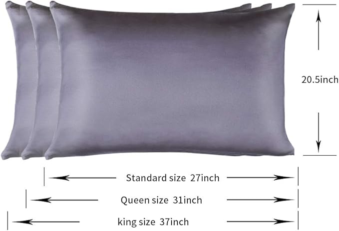 100% Mulberry Silk Pillowcases Set of 2 for Hair and Skin and Super Soft and Breathable King Size Nature Silk Pillowcases (King, Gray)