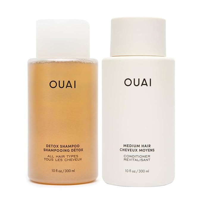 OUAI Detox Shampoo & Medium Hair Conditioner Bundle - Clarifying Shampoo for Build Up, Dirt, Oil, Product and Hard Water & Hydrating Conditioner for Medium Hair (2 Count)