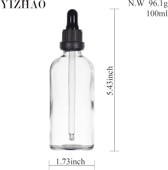 YIZHAO Clear Glass Dropper Bottle 4oz, Tincture Bottles with Glass Dropper, for Essential Oils, Aromatherapy, Cosmetic, Laboratory, Pharmacy, Liquids, Travel –4 Pcs