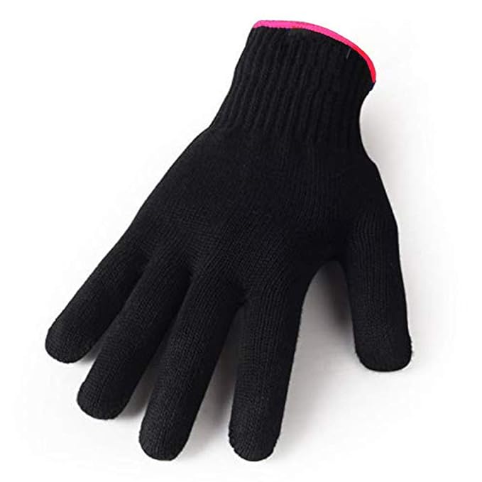 Heat Resistant Glove for Hair Styling, Curling Iron, Flat Iron and Curling Wand, Black, Pink Edge, 1 Piece