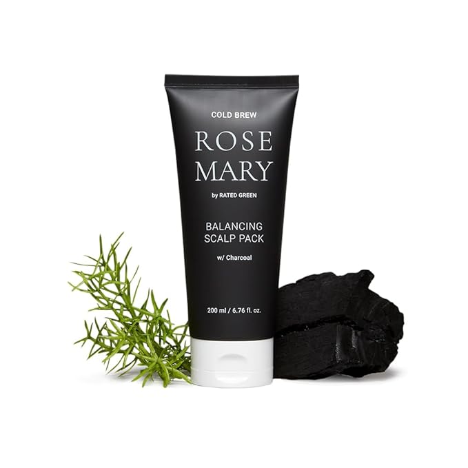 RATED GREEN Rosemary Balancing Scalp Pack | Organic Cold Brewed Charcoal | 2-in-1 Detoxifying Hair Mask for Flaky, Oly Scalp & Hair | Silicone-Free, Korean Hair Care | 6.76 Fl. Oz