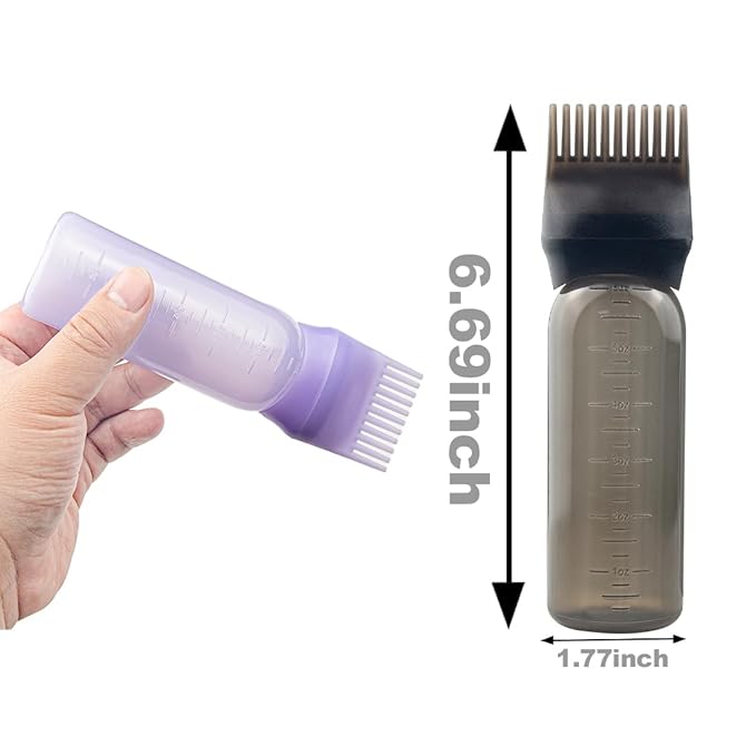 4 PCS Root Comb Applicator Bottle, Hair Oiling Applicator Bottle for Hair Dye & Shampoos - 6oz (2 Purple + 2 Black)