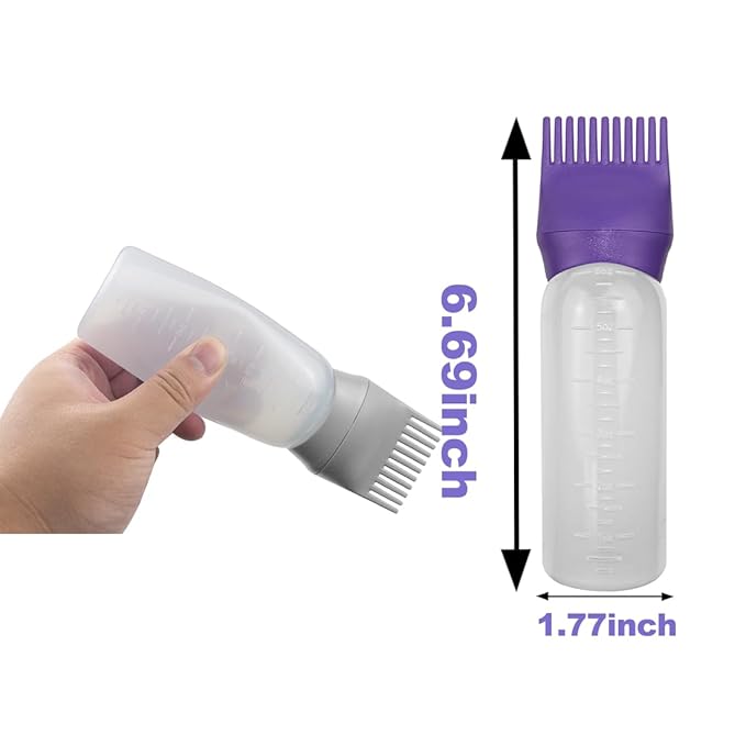 ELANE 4 Pack Hair Oiler Comb Bottle,Root Comb Applicator Bottle for Hair Oil Scalp Hair Oiling Applicator(Grey+Purple)