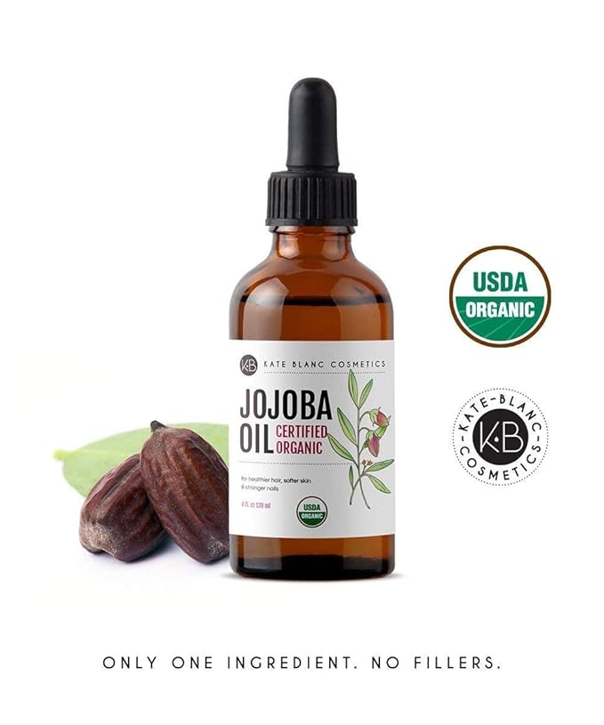 Kate Blanc Cosmetics Jojoba Oil Organic for Hair, Skin & Face (4oz, 100% Pure, Cold Pressed, Natural, Hexane Free, Glass Bottle)