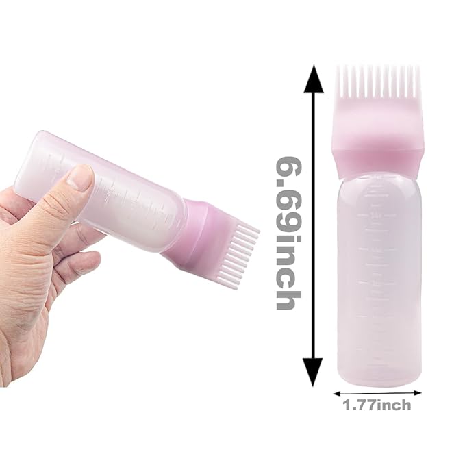 4 PCS Root Comb Applicator Bottle,Hair Oil Applicator Bottle for Hair Dye Shampoos Salons.6oz（pink）