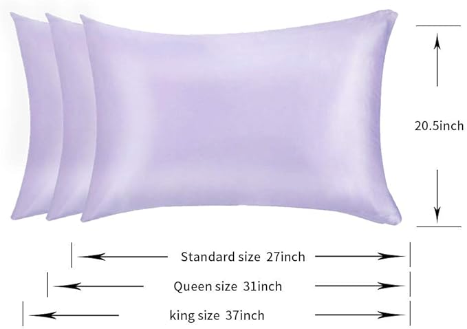 100% Mulberry Silk Pillowcases Set of 2 for Hair and Skin and Super Soft and Breathable Queen Size Nature Silk Pillowcases (Queen, Light Purple)