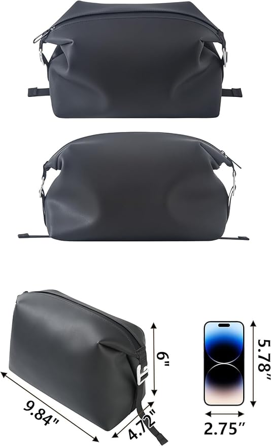 6"x 9.84" 4.5L Large Silicone Toiletry Bag,Waterproof Leakproof Foldable Travel Organizer,Dopp Kit Alternative for Men & Women,Black