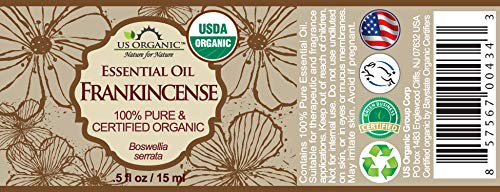 US Organic 100% Pure Frankincense Essential Oil, USDA Certified Organic, Steam Distilled, Boswellia serrata, Origin India, Use Topically or in Diffuser (15 ml, Value 2Pack)