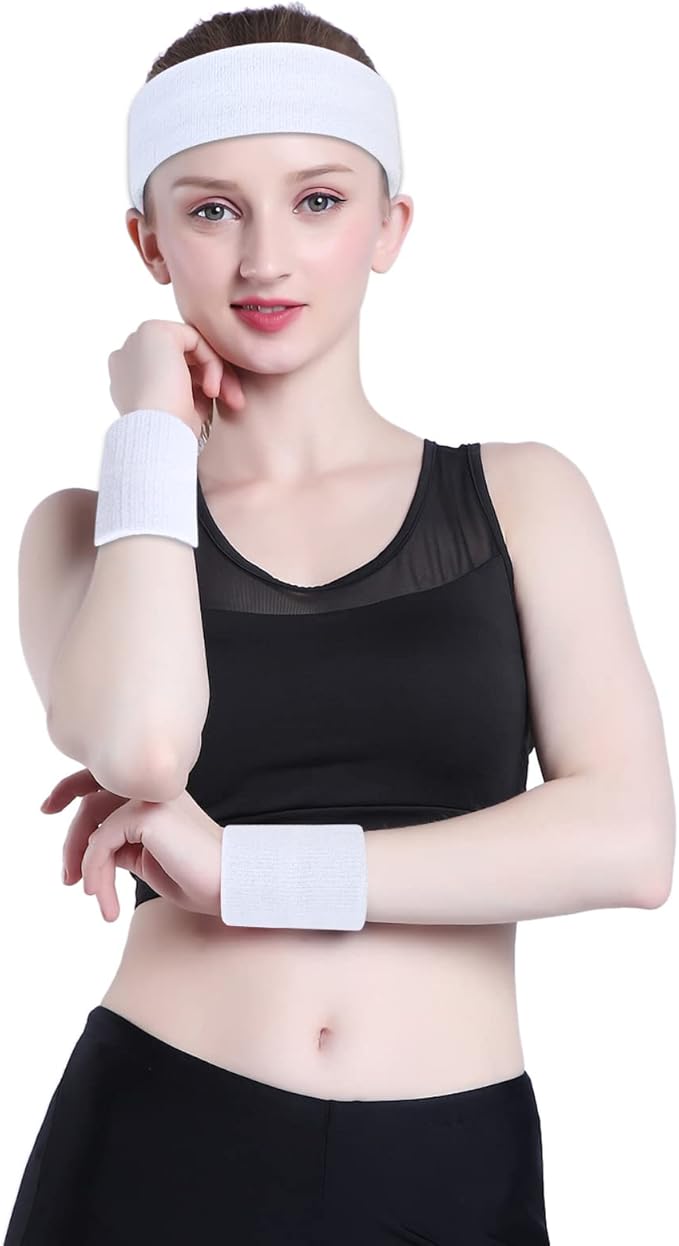 ONUPGO Sweatband Headbands for Men & Women -12PCS Sports Headbands Moisture Wicking Athletic Cotton Terry Cloth Headband for Tennis,Basketball,Football,Gym,Working Out