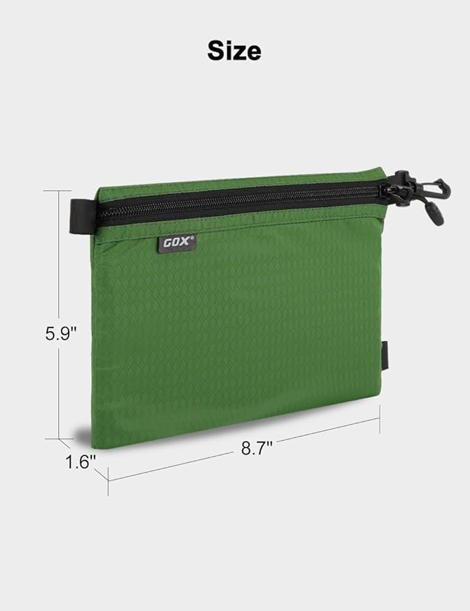 GOX Travel Toiletry Bag Carry On Zipper Pouch Cosmetic Kit Makeup Digital Bag Water Repellent Nylon (Blackish Green)