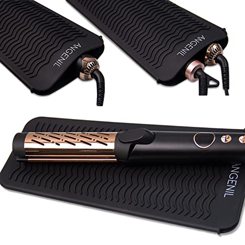 ANGENIL Silicone Heat Resistant Travel Mat Pouch for Titanium Ceramic Flat Iron, Hair Straightener Professional and Curler 2 in 1, Curling Wand, Crimper Hair Iron Tools, Food Grade Silicone, Black