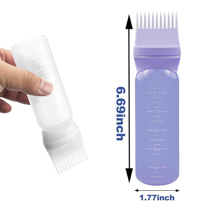 ELANE 4 Pack Root Comb Applicator Bottle,Hair Oiling applicator,Oil Comb Applicator,Hair Bottle Applicator for Hair Dye Shampoos Hair Salons. (Black+white+purple+pink)