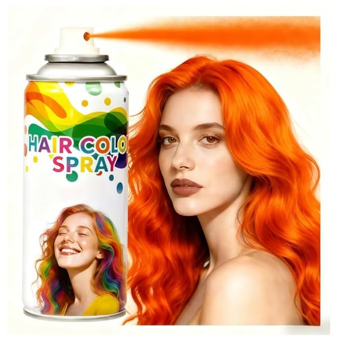 Orange Temporary Hair Color Spray - Washable & Natural One-Time Use Hair Wax for Women & Kids & Adults - Strong Hold for Halloween, Cosplay, Party, Washes Out Easily