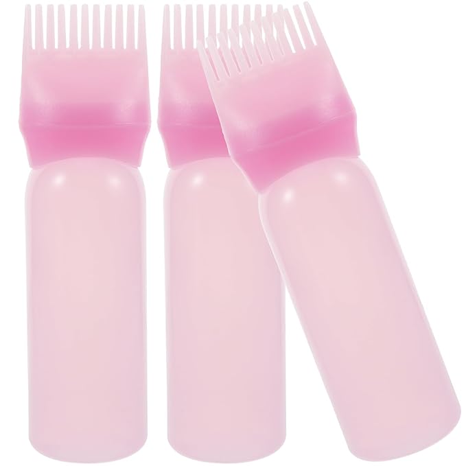 Root Comb Applicator Bottles Hair Color Bottle Applicator for Home Salon Pink Easy Squeeze Hair Dyeing and Oil Application