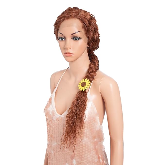 Style Icon 36”Super Long Curly Wig C-Shaped Side Part Lace Wig Afro Baby Hair Synthetic Orange Red Color Wigs(36 inches, 130T)
