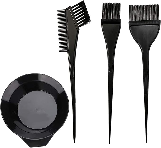 Hair Dye Color Brush and Bowl Set, Color Bowl Brushes Tool Mixing Bowl Kit Tint Comb for Hair Tint Dying Coloring Applicator (Black)