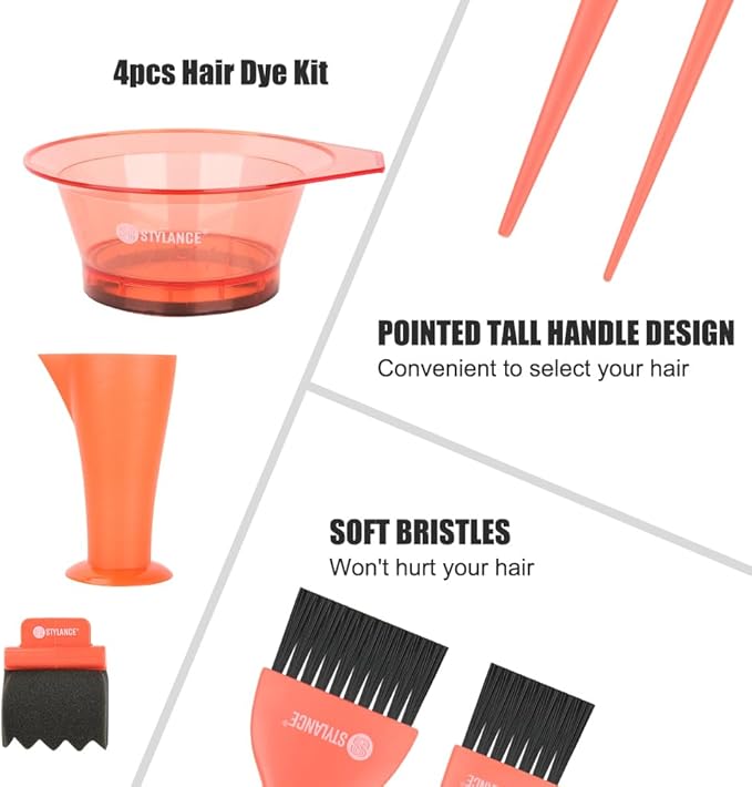 5 Pieces Hair Dye Coloring Kit- Hair Tinting Bowl, Hair Dye Brush, Measuring Cup, For Salon Use & Home DIY Dyeing Tools (Orange)