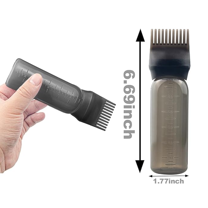 4 PCS Root Comb Applicator Bottle,Hair Oil Applicator Bottle for Hair Dye Shampoos Salons.6oz(black)
