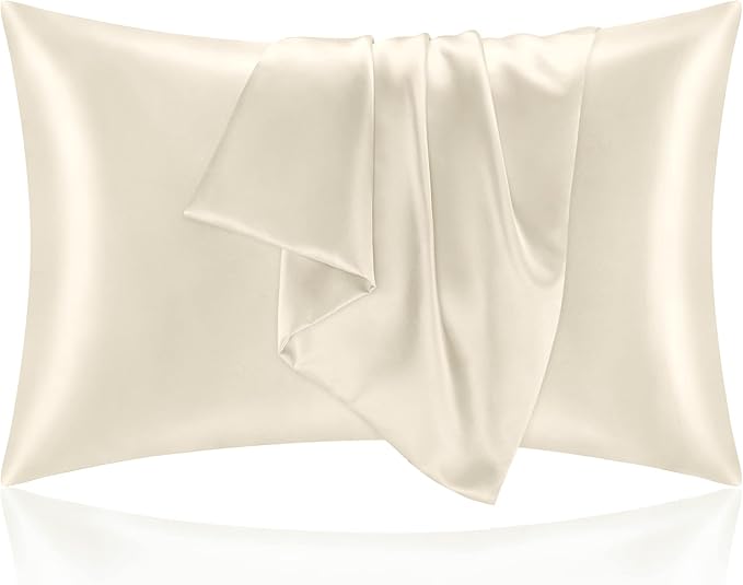 BEDELITE Satin Pillowcase for Hair and Skin, Super Soft and Cooling Similar to Silk Pillow Cases 2 Pack with Envelope Closure, Gift for Women Men(20"x26" Standard Size, Beige)