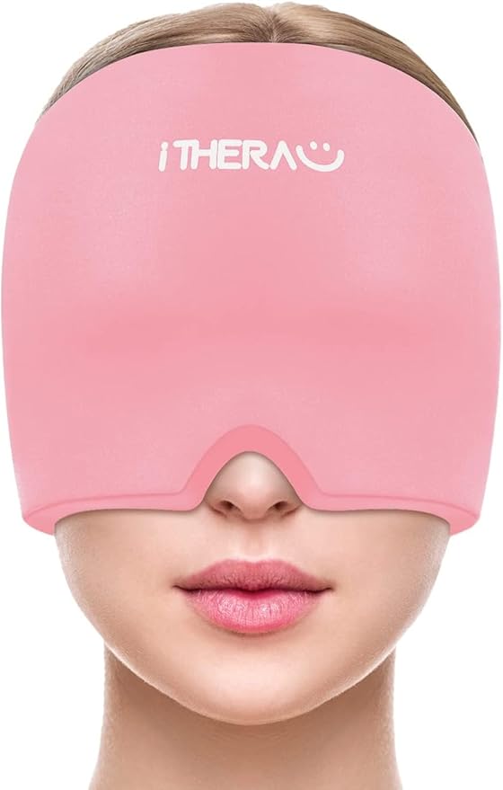 I-THERA-U Migraine Relief Cap, Migraine Ice Head Wrap, Headache Ice Hat, Cold Therapy Headache Relief Cap for Migraine Eyes Mask Pink Headache Ice Pack for Puffy Eyes, Tension, Sinus & Stress Relief