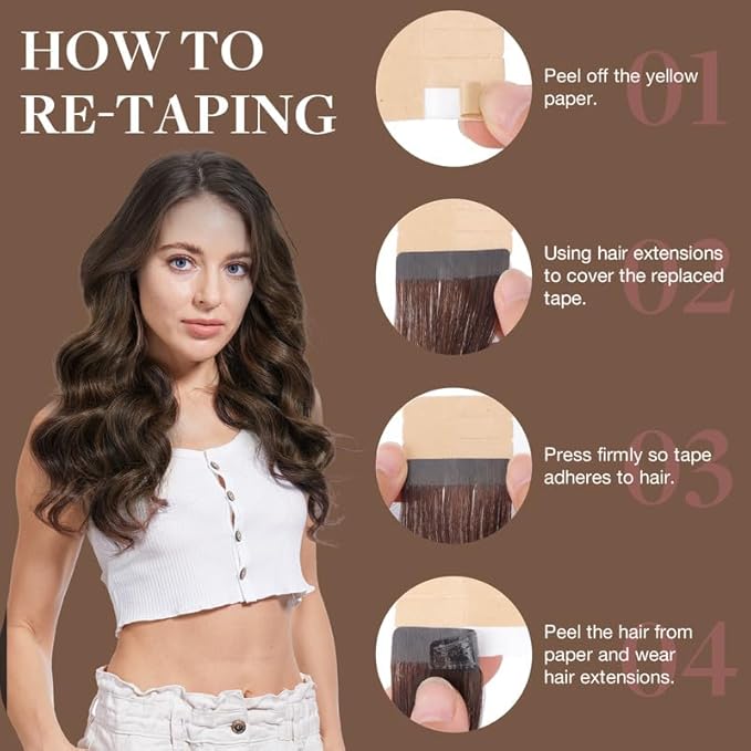 GOO GOO Tape in Hair Extensions Human Hair, 2/6/2 Balayage Dark Brown to Chestnut Brown, 18inch 100g 40pcs, Skin Weft Seamless Invisible, Silky Straight with Thick Ends, Remy Human Hair